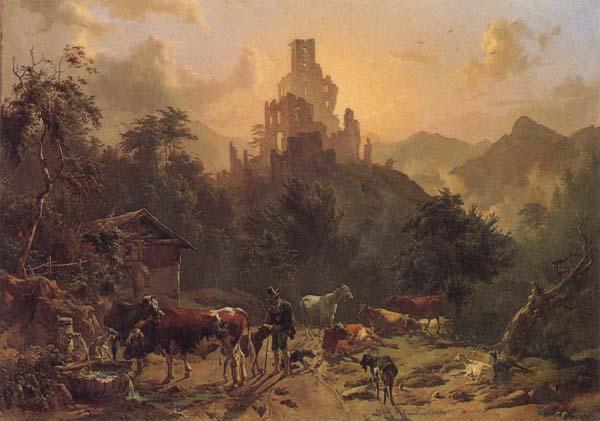 Johann Nepomuk Rauch Landscape with Ruins oil painting picture